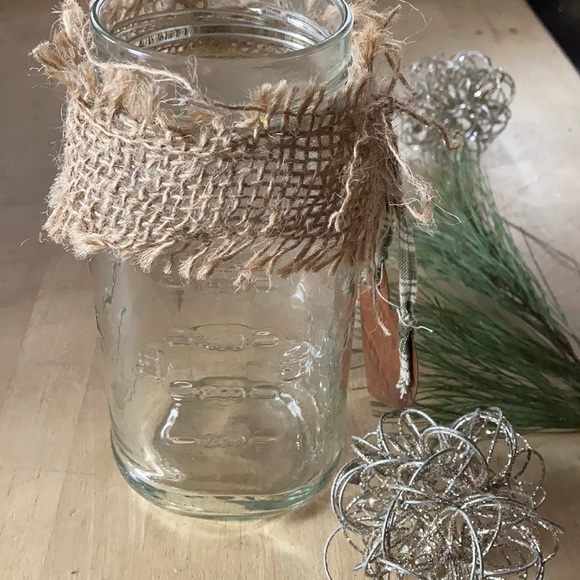 Light Up Decor Rustic Farmhouse 20 oz Glass Decorative Jar Rusty Heart Burlap - Picture 7 of 8